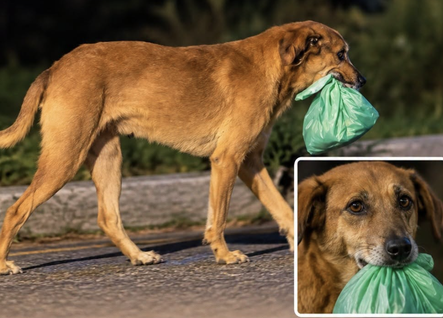 Lilica the dog carrying food home to share with other animals in São Carlos, Brazil
